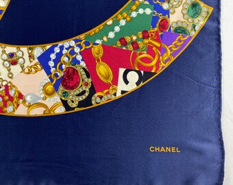Vintage Chanel Silk Scarf , Chanel Silk Muffler, Vintage