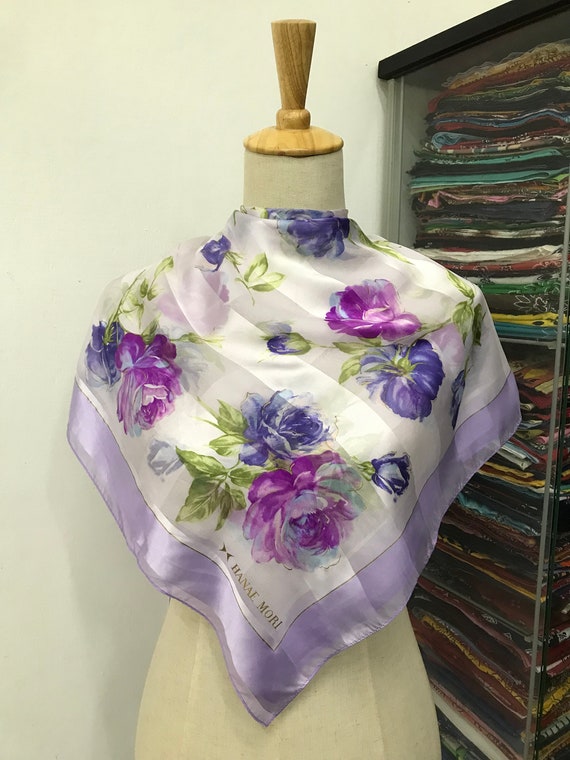 Vintage Hanae Mori Silk Scarf, Hanae Mori Silk St… - image 1