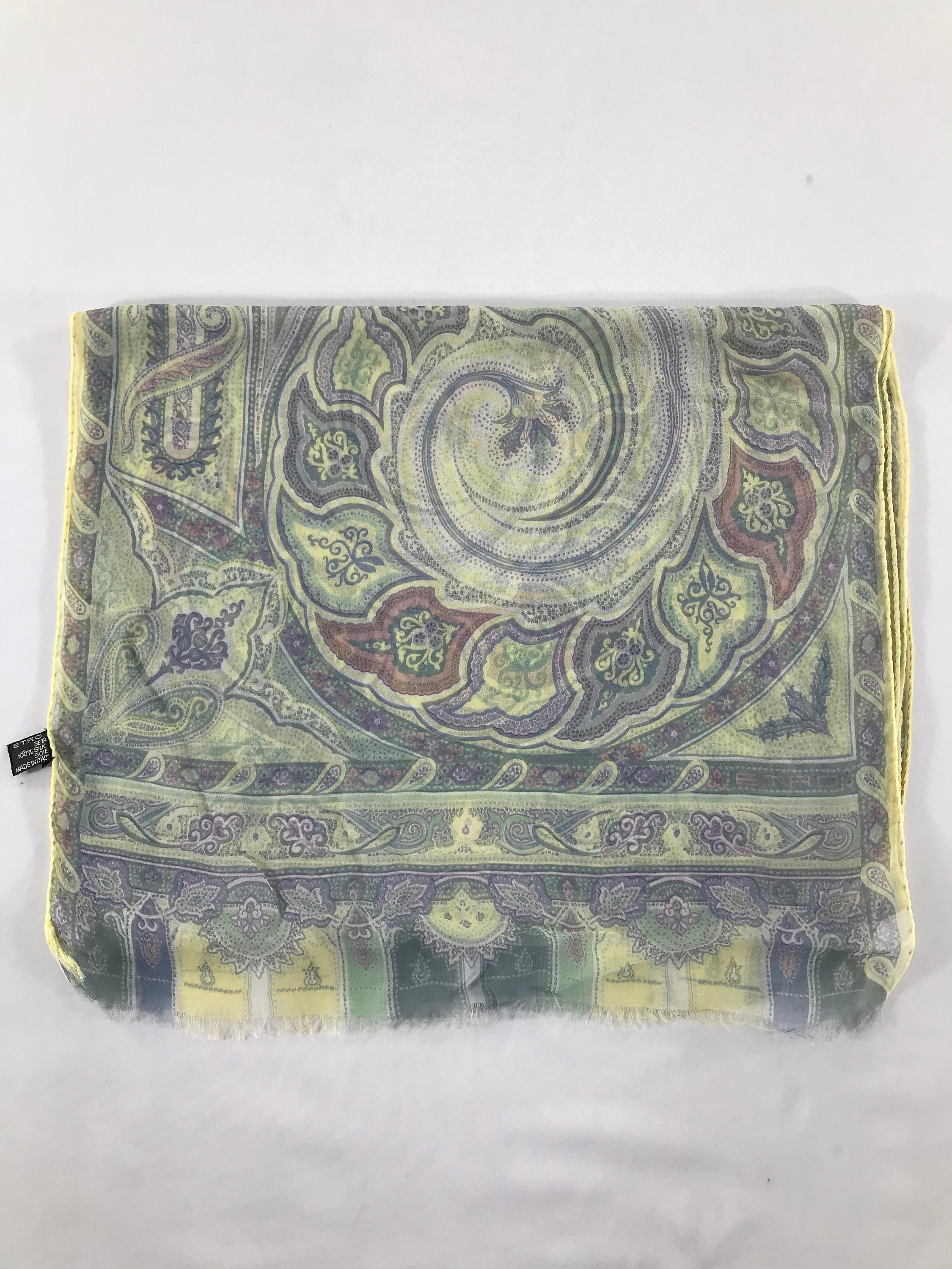 Foulard Etro Authentique En Soie 100% - Motif Floral Multicolore - Vintage - Occasion En Bon état Général