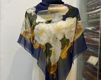 Vintage Chanel Silk Scarf , Chanel Silk Muffler, Vintage Chanel Shawl, Chanel Silk Neckerchief, Vintage Chanel Scarf, Chanel Paris Scarf