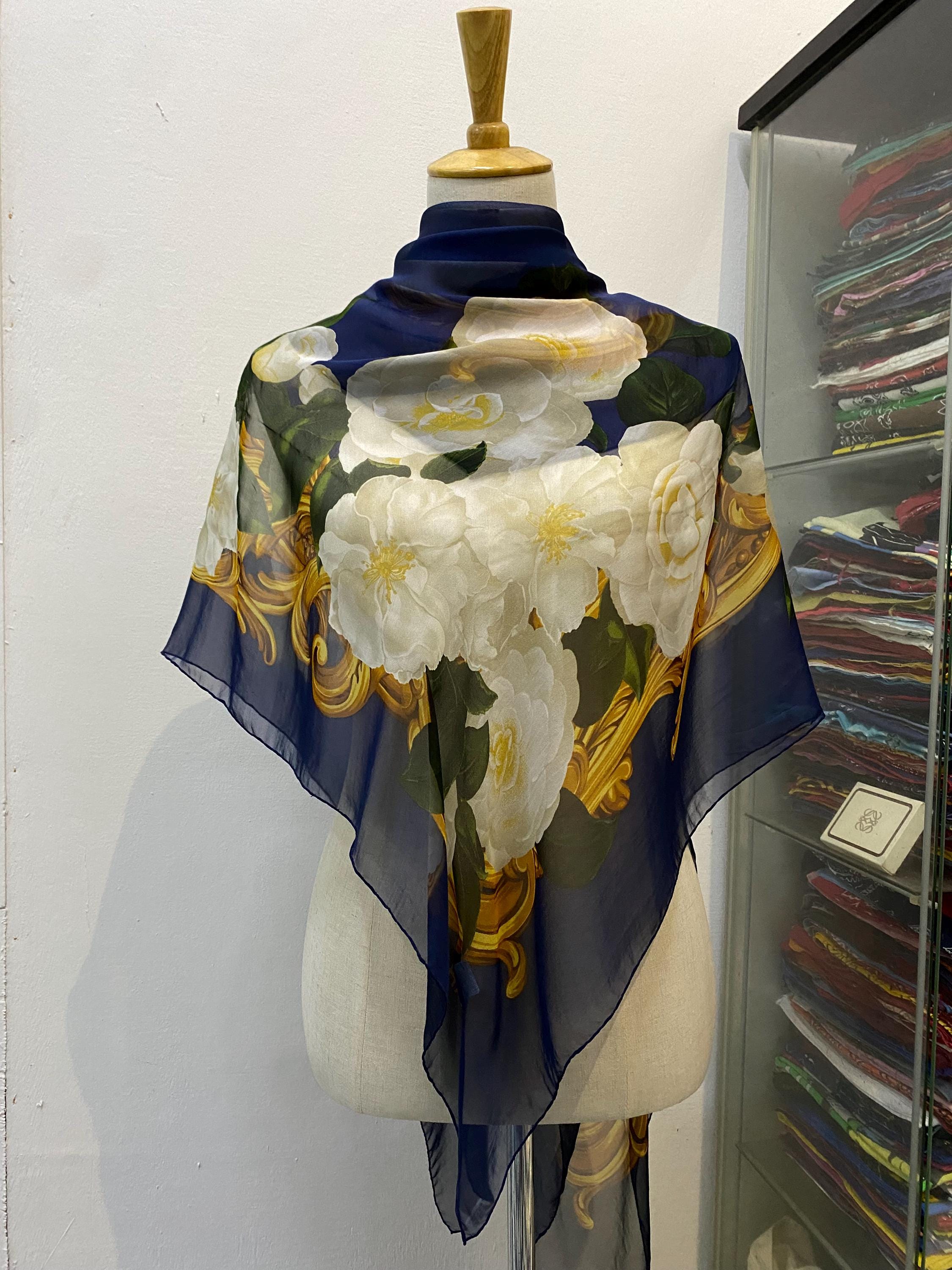 Vintage Chanel Silk Scarf , Chanel Silk Muffler, Vintage Chanel