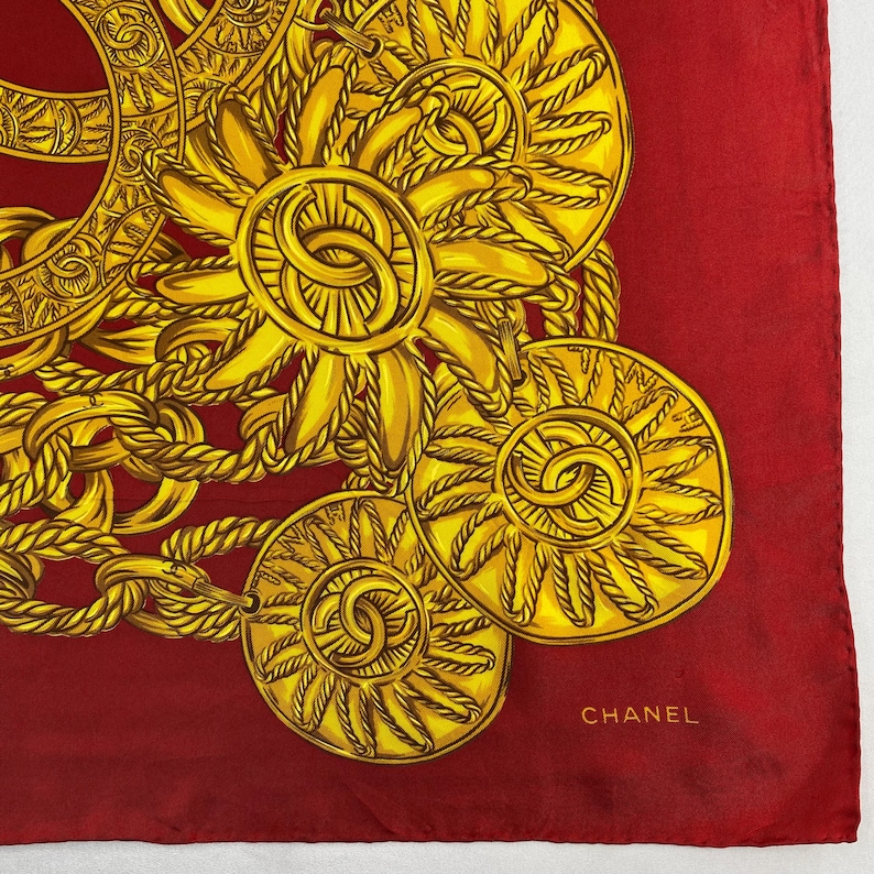 Bufanda de seda vintage de Chanel, bufanda de seda de Chanel, chal vintage de Chanel, pañuelo de seda de Chanel, bufanda vintage de Chanel, bufanda de Chanel París imagen 4