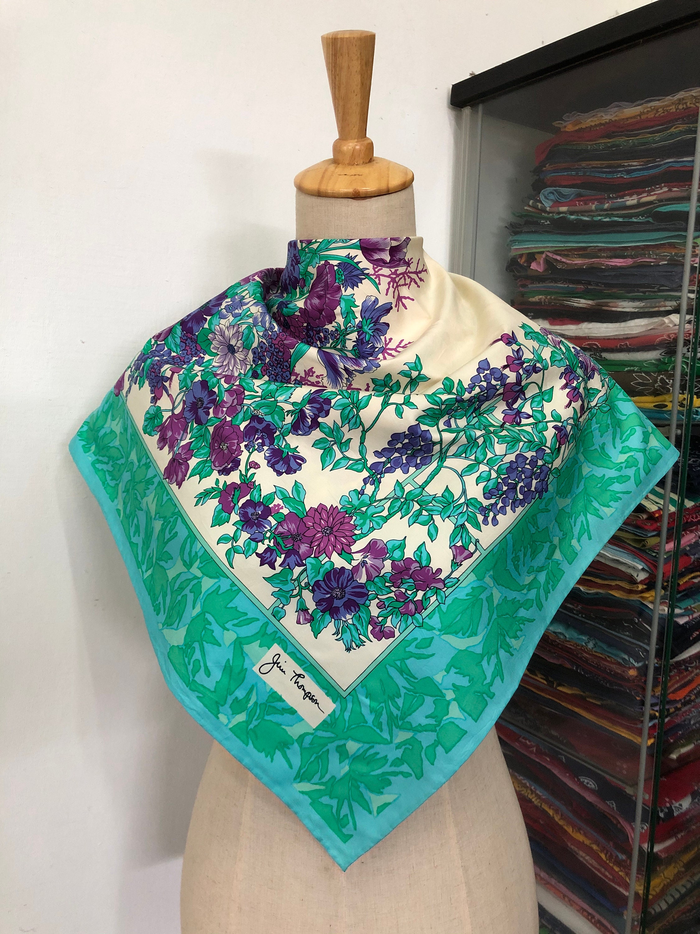 Vintage Jim Thompson Silk Scarf Neckerchief Neckwear Muffler
