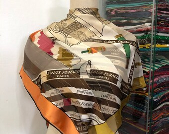 Foulard Carré Vintage Louis Féraud 100% Soie Multicolore Géométrique - Occasion Bon état