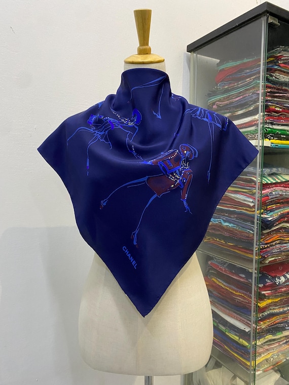 Vintage Chanel Silk Scarf , Chanel Silk Muffler, Vintage Chanel
