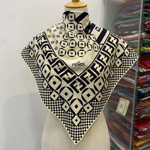 Vintage Fendi Silk Stole Scarf Neckerchief Neckwear Muffler Ribbon Bandana Foulard Square Scarf Head Band Fendi Roma Fendi Foulard