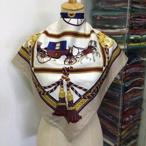 Vintage Longchamp Silk Scarf Neckerchief Neckwear Muffler Ribbon Bandana Foulard Square Scarf Head Band
