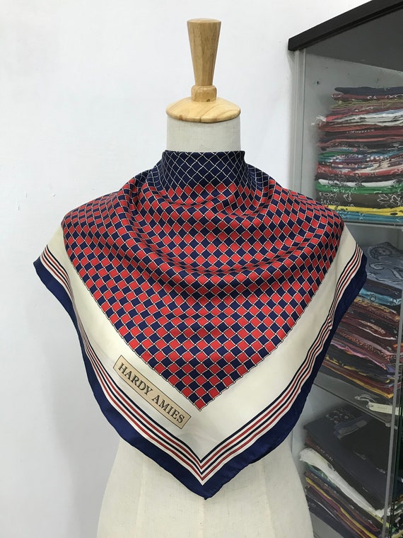 Foulard En Soie Vintage RAHN & BODMER Zürich - Dimensions 88 X 88 Cm - Noir Et Ivoire - Occasion