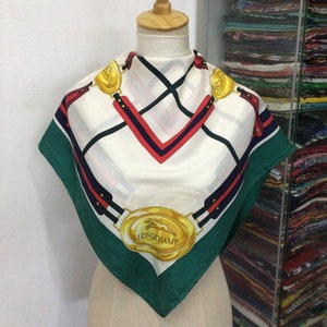 Vintage Longchamp Silk Scarf Neckerchief Neckwear Muffler Ribbon Bandana Foulard Square Scarf Head Band