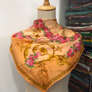 Vintage Christian Dior Silk Scarf Neckerchief Neckwear Muffler Ribbon Bandana Foulard Square Scarf Head Band Dior Trotter