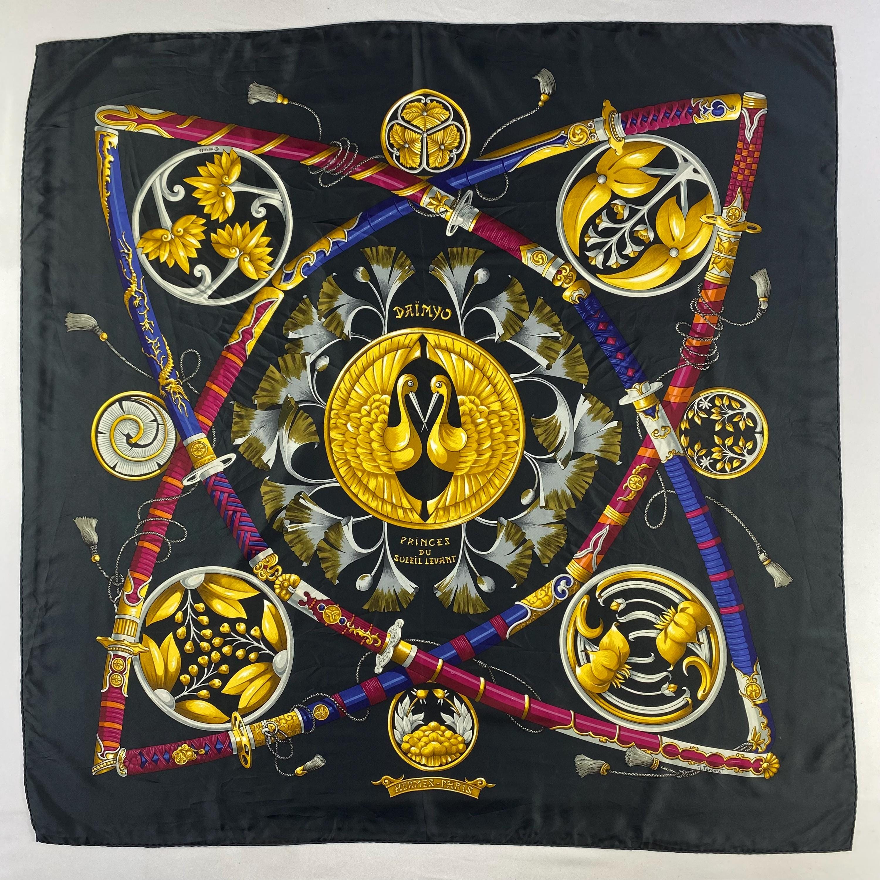 Vintage Hermes Daimyo, Princes Du Soleil Levant Silk Scarf Hermes