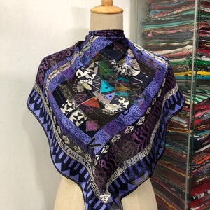 Vintage Louis Feraud Silk Scarf, Louis Feraud Silk Muffler, Vintage Louis Feraud Multicolor Scarf, Vintage 90s Silk Neck Scarf