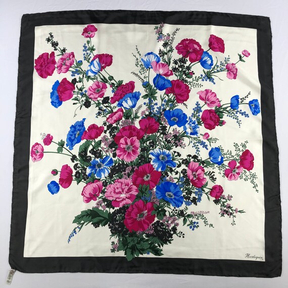 Vintage Harlequin Silk Scarf, Vintage Silk Neck Scarf, Vintage 80s Silk Muffler, Vintage Classic Silky Scarf, Vintage 80s Shawl, View 2