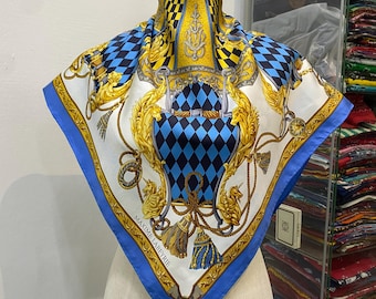 Vintage Maxime Labeyrie Silk Scarf, Twill Silk Scarf,  Vintage Neck Scarf, Vintage Neck Accessories, Vintage Italian Silk Scarf,