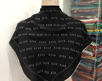 Vintage Elle Silk Scarf, Twill Silk Scarf, Vintage Silk Muffler, Vintage Neck Scarf, Vintage Neck Accessories, Vintage Italian Silk Scarf,