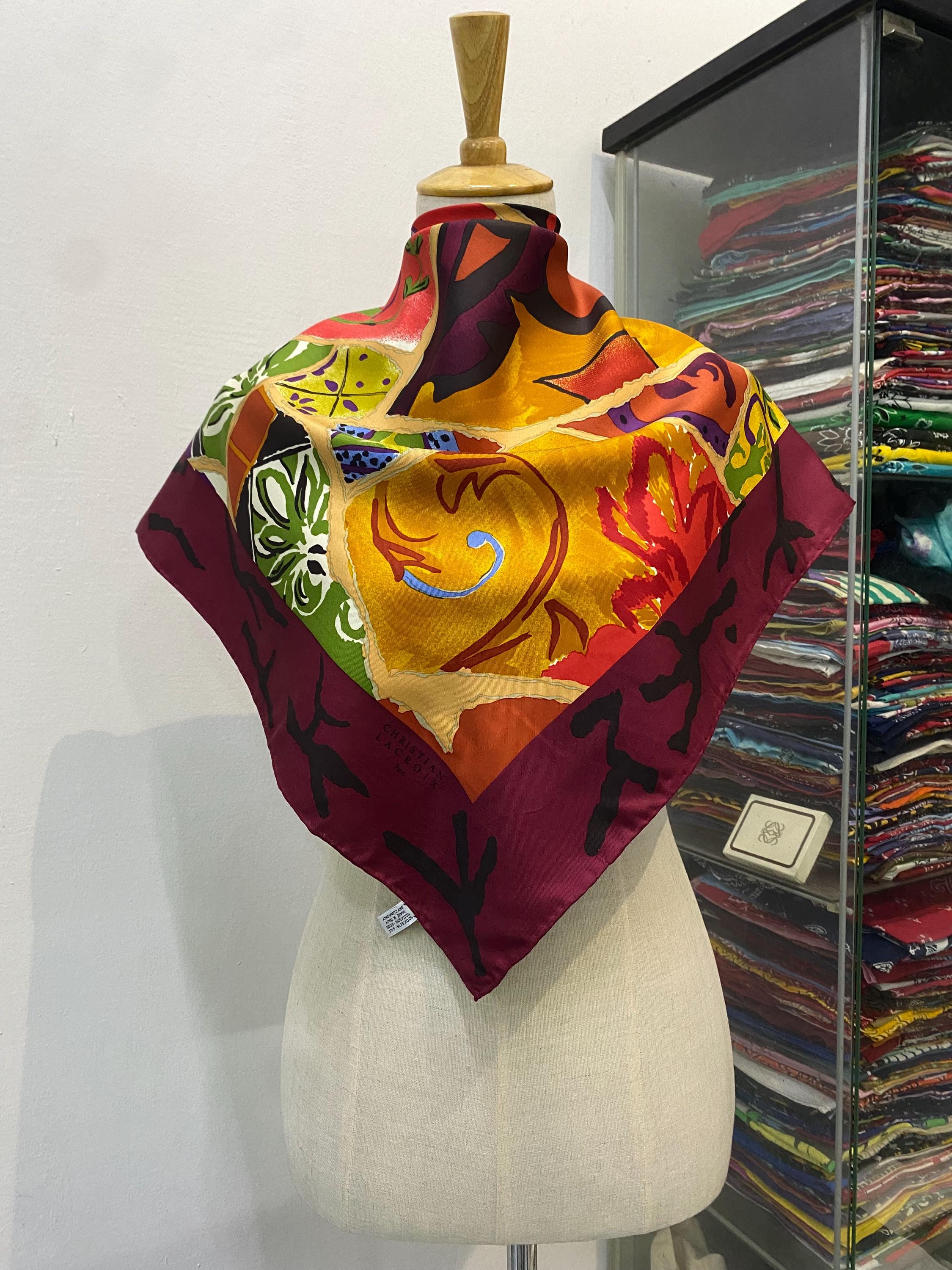 Vintage Christian Lacroix Silk Scarf Neckerchief Neckwear Muffler