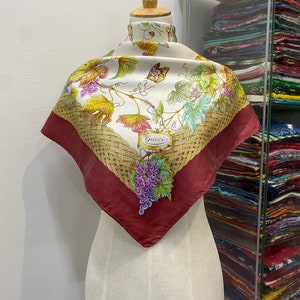 Vintage Gucci Silk Scarf Gucci Silk Muffler Gucci Neck Scarf Gucci Foulards Gucci Square Scarf Gucci Blue Scarf Gucci Flower Scarf
