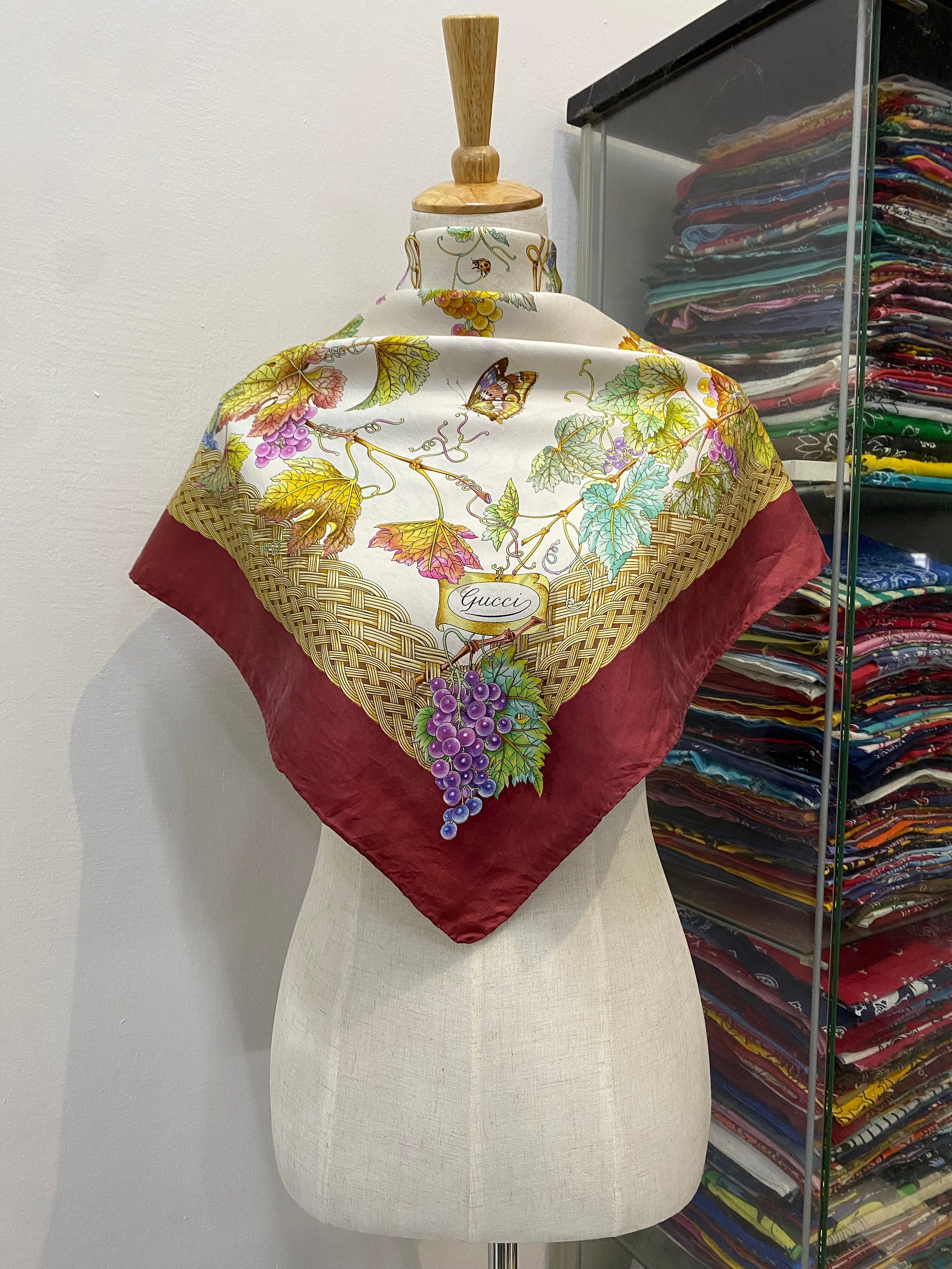 Vintage Gucci Silk Scarf Gucci Silk Muffler Gucci Neck Scarf Gucci