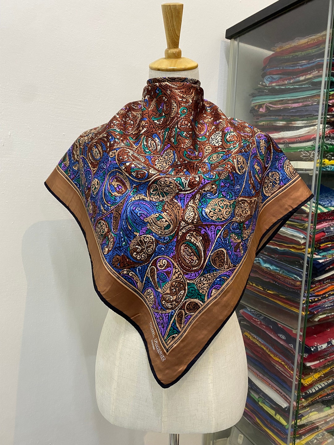 CAMIEL FORTGENS SHAWL VINTAGE SILK スカーフ Vintage Paul France Silk Scarf, Twill Silk Scarf, Vintage