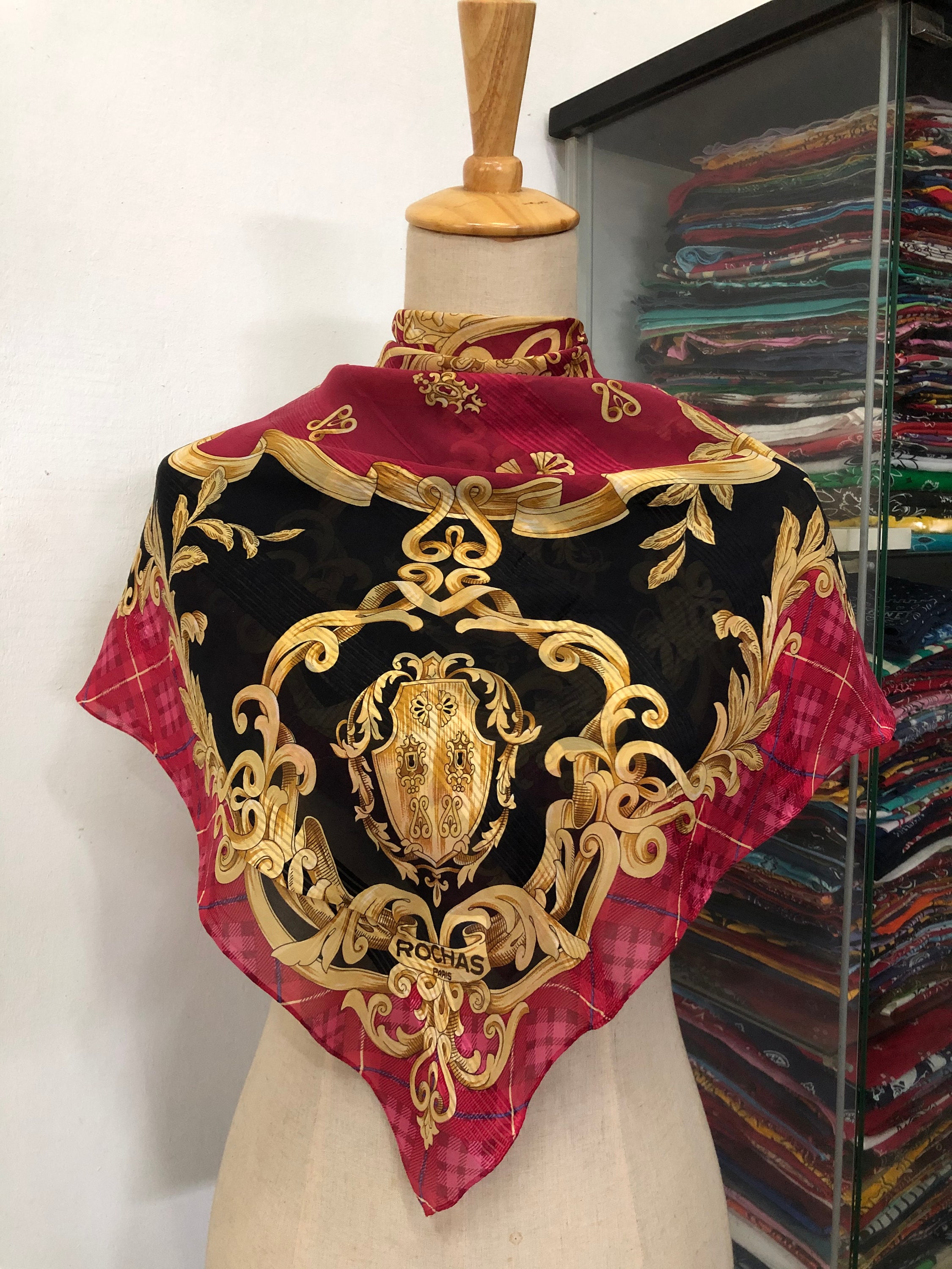 Vintage Rochas Silk Scarf, Twill Silk Scarf, Vintage Silk Muffler