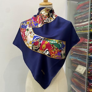 Vintage Chanel Silk Scarf , Chanel Silk Muffler, Vintage Chanel Shawl, Chanel Silk Neckerchief, Vintage Chanel Scarf, Chanel Paris Scarf