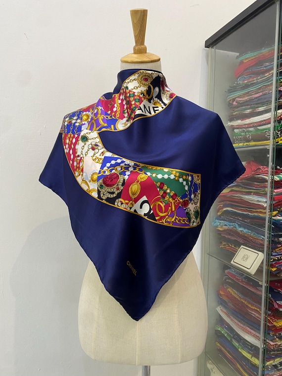 Vintage Chanel Silk Scarf , Chanel Silk Muffler, Vintage Vintage Chanel Silk Scarf , Chanel Silk Muffler, Vintage