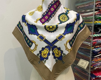 Vintage Longchamp Scarf, Twill Silk Scarf, Vintage Silk Muffler, Vintage Neck Scarf, Vintage Neck Accessories, Vintage Italian Silk Scarf