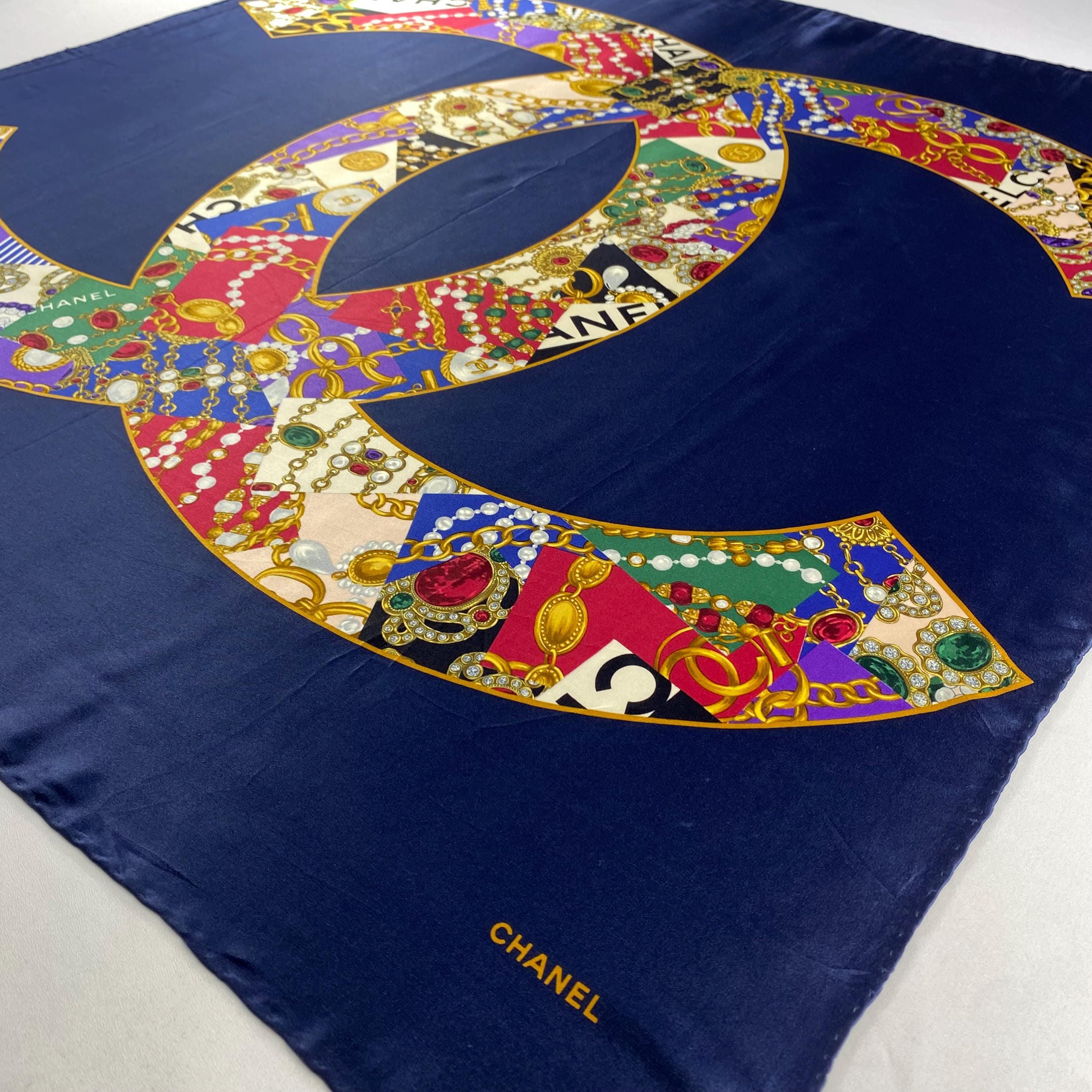 Vintage Chanel Silk Scarf , Chanel Silk Muffler, Vintage