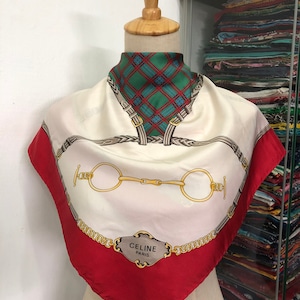 Vintage Celine Silk Scarf, Celine Silk Muffler, Vintage Celine Square Scarf, Vintage Celine Shawl, Celine Silky Scarf