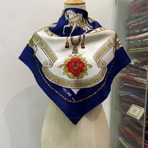 Vintage Celine Silk Scarf, Celine Silk Muffler, Vintage Celine Square Scarf, Vintage Celine Shawl, Celine Silky Scarf