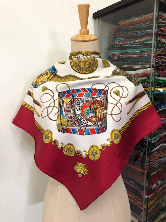 Vintage Hermes Les Tambours Silk Scarf Hermes 34x34 Hermes Silk