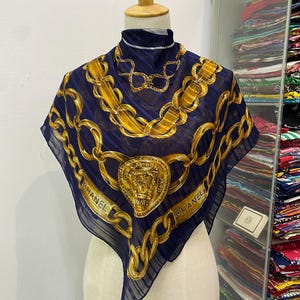 Vintage Chanel Silk Scarf , Chanel Silk Muffler, Vintage Chanel Shawl, Chanel Silk Neckerchief, Vintage Chanel Scarf, Chanel Paris Scarf
