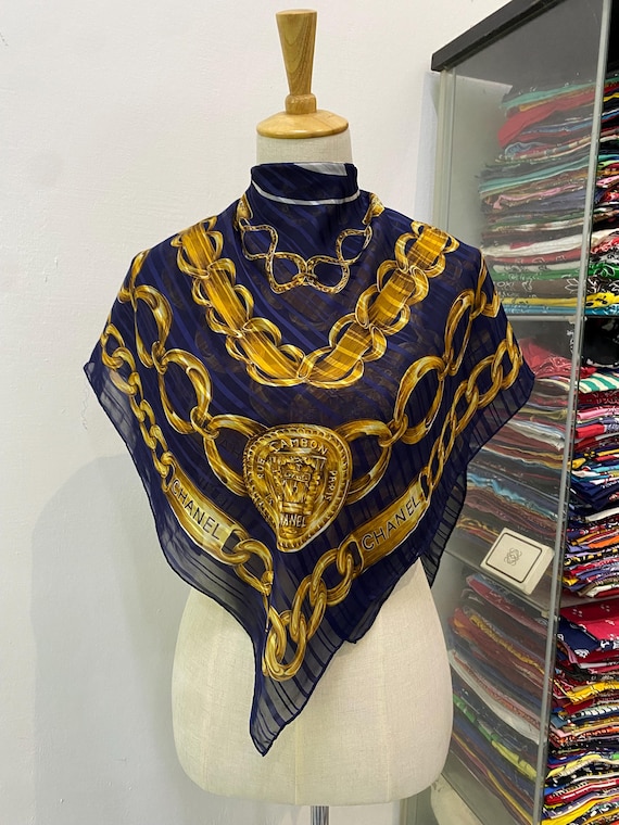 Vintage Chanel Silk Scarf, Chanel Silk Muffler, Vintage Chanel