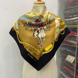 Vintage Celine Silk Scarf, Celine Silk Muffler, Vintage Celine Square Scarf, Vintage Celine Shawl, Celine Silky Scarf