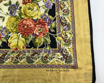 Foulard Vintage En Soie Butti - Motif Floral Multicolore - Italie - Bon état Général