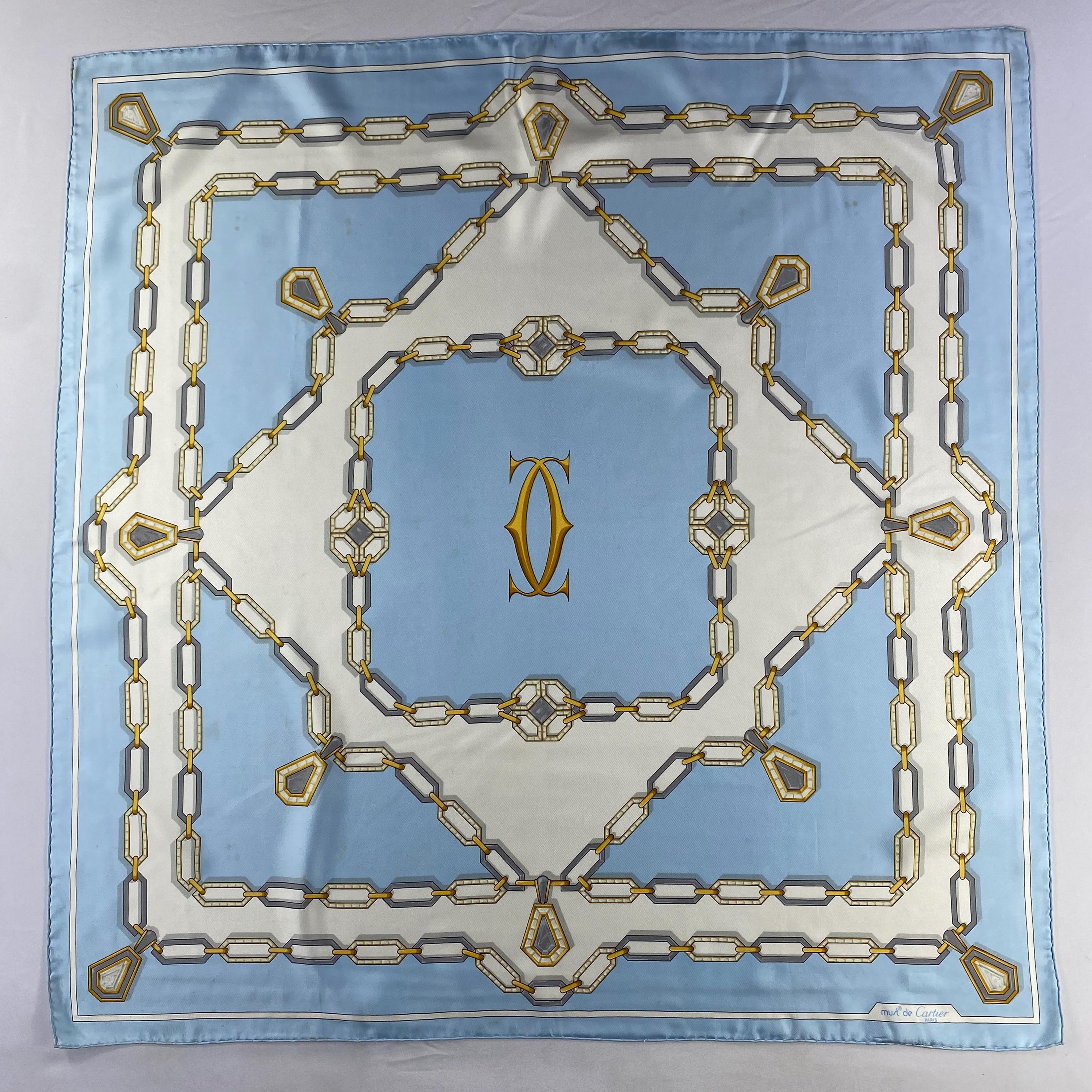 Vintage Cartier Silk Scarf, Must De Cartier Silk Scarf, Vintage