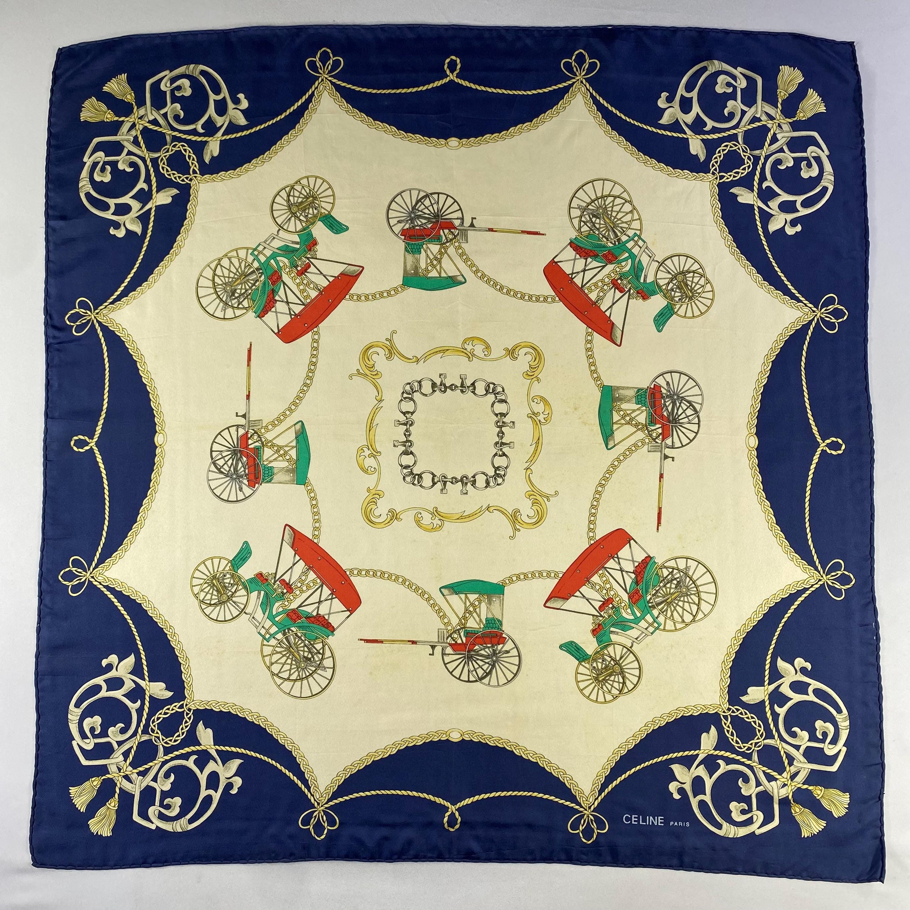 Vintage Celine Silk Scarf, Celine Silk Muffler, Vintage Celine