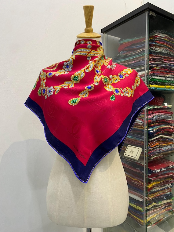 Vintage Cartier Silk Scarf, Must De Cartier Silk Scarf, Vintage