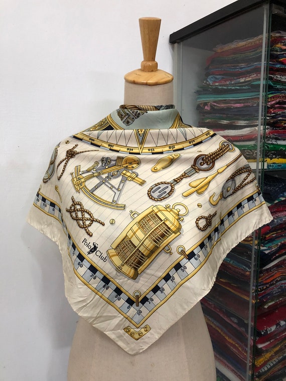 Vintage Polo Club Silk Scarf, Vintage Silk Neck Scarf