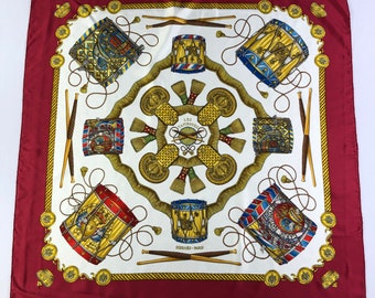 Vintage Hermes Les Tambours Silk Scarf Hermes 34x34 Hermes Silk
