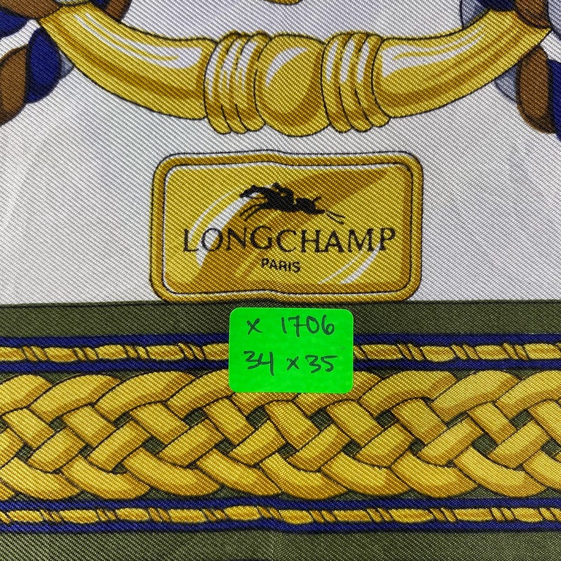 Long Champ Inner Label Vintage Longchamp Silk Scarf Neckerchief Neckwear Muffler Ribbon ...