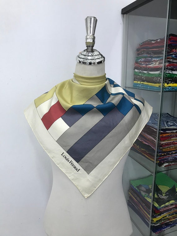 Vintage Louis Feraud Silk Scarf, Muffler, Multicolor 90S Neck