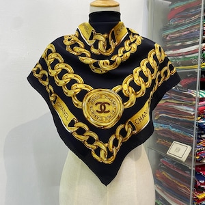 Vintage Chanel Silk Scarf , Chanel Silk Muffler, Vintage Chanel Shawl, Chanel Silk Neckerchief, Vintage Chanel Scarf, Chanel Paris Scarf