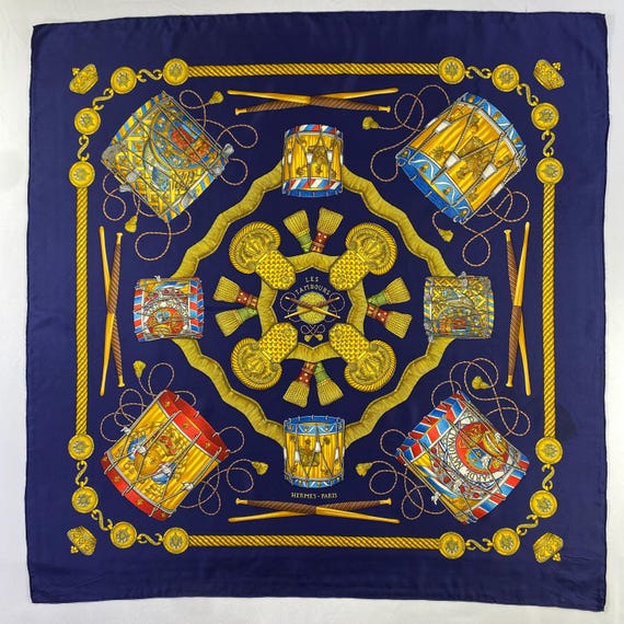 Vintage Hermes Les Tambours Silk Scarf Hermes 34x34 Hermes Silk