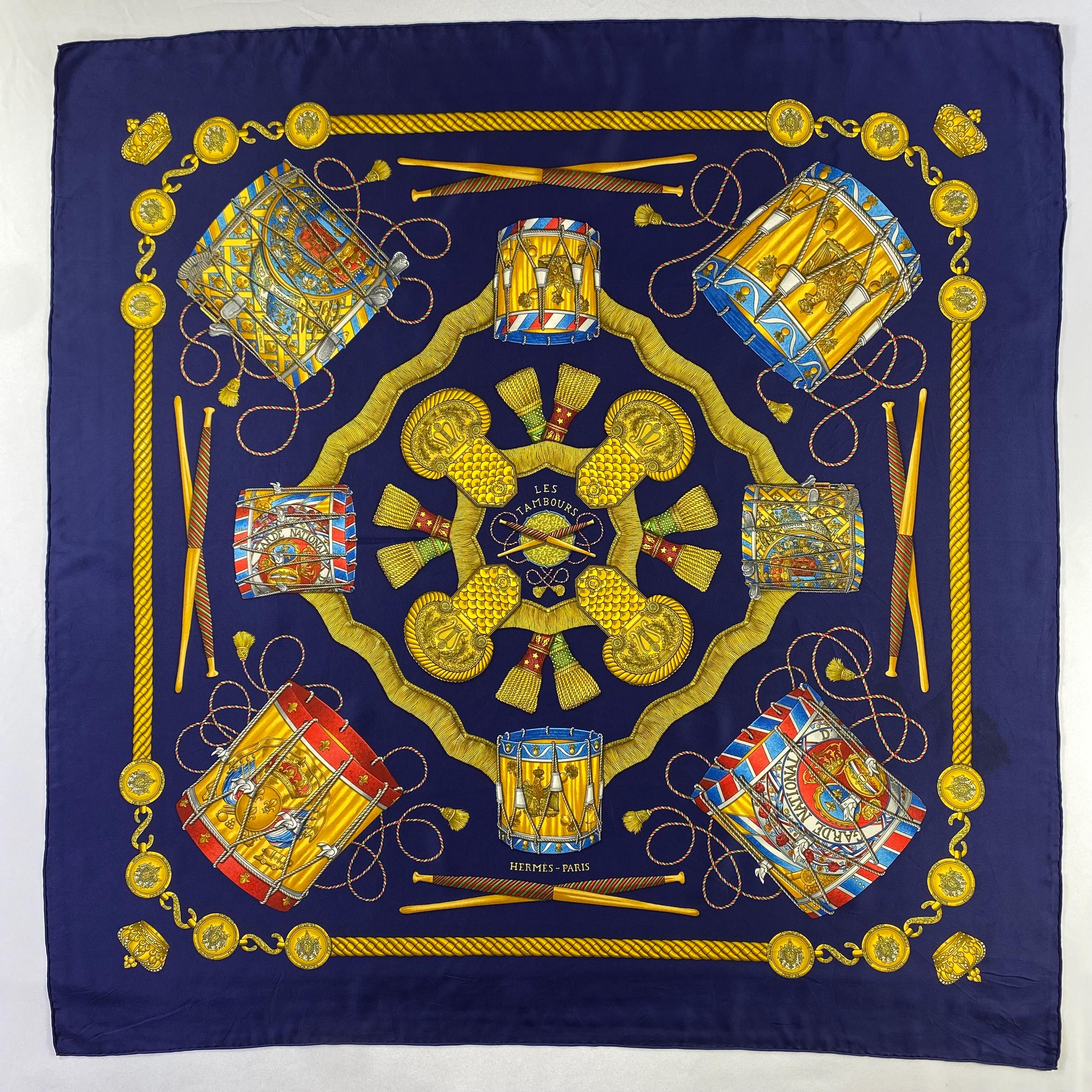 Vintage Hermes Les Tambours Silk Scarf Hermes 34x34 Hermes Silk