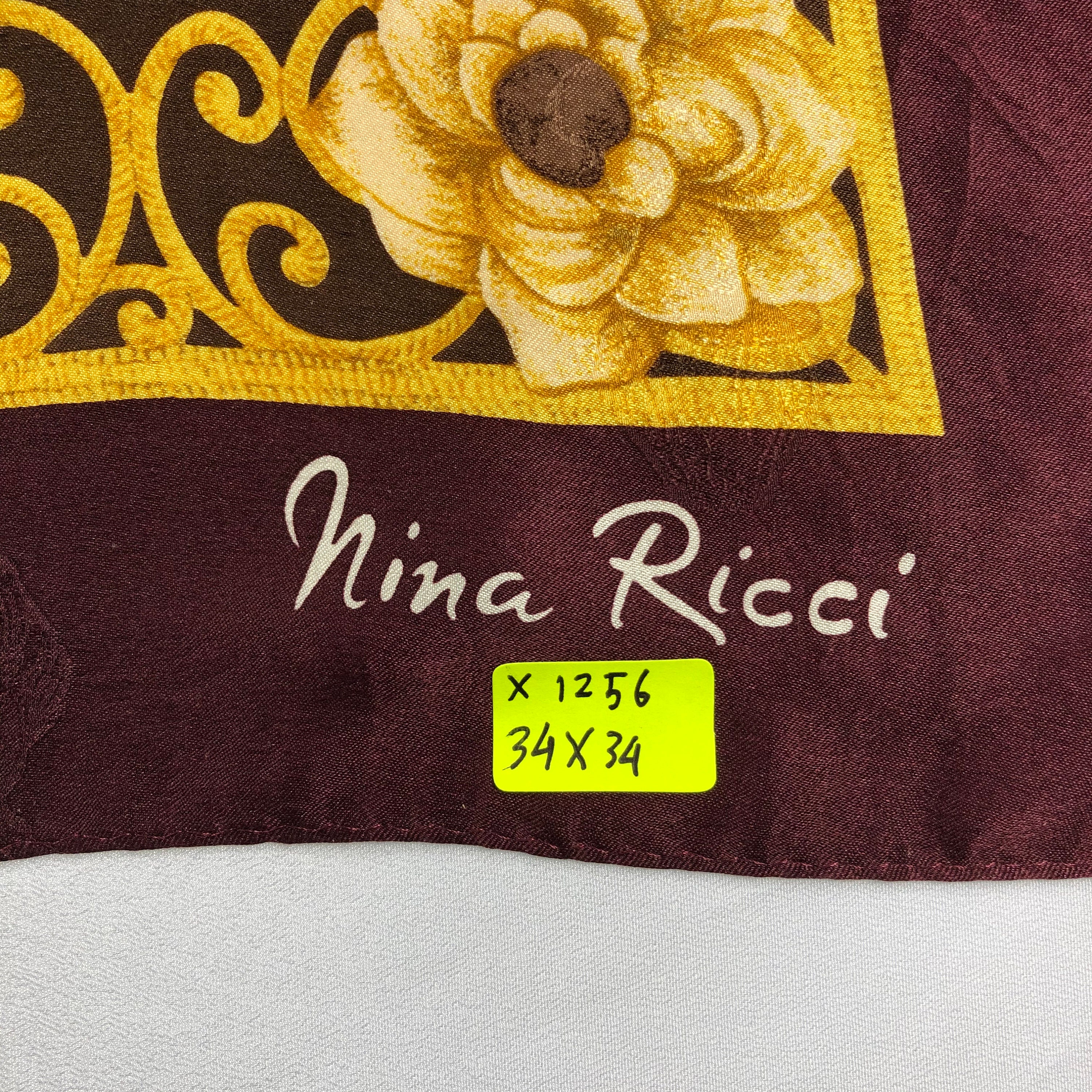 Foulard Carré Vintage Nina Ricci En Soie 100% - Motif Géométrique Multicolore, Fait Main Italie