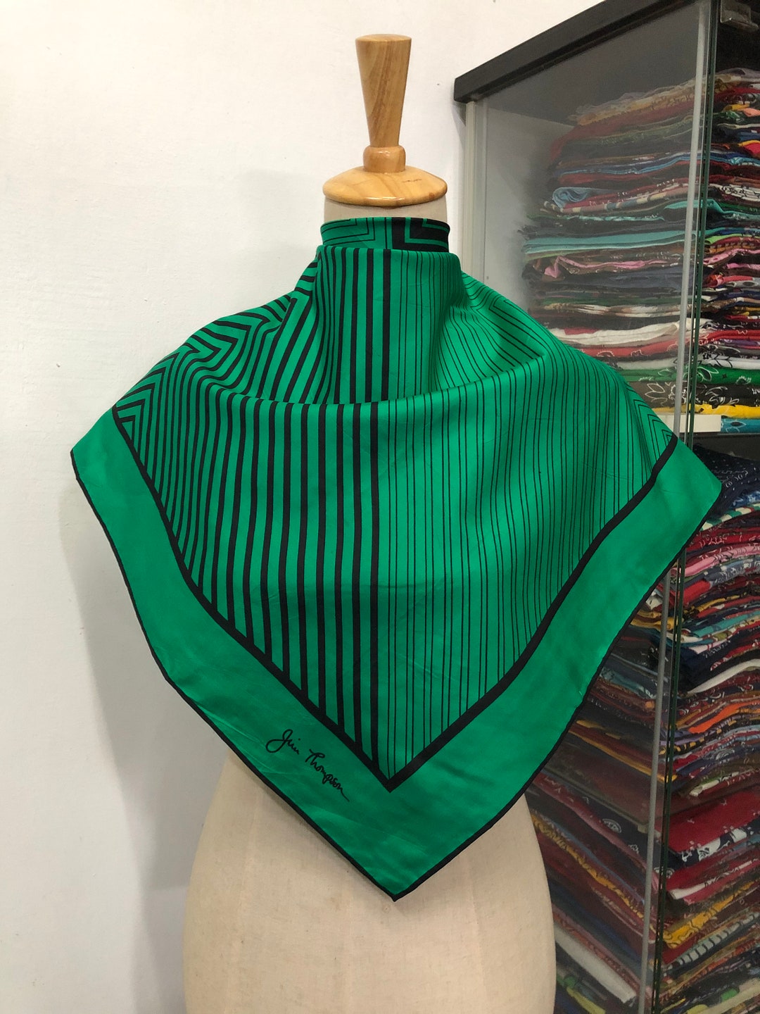 Vintage Jim Thompson Silk Scarf, Vintage Silk Muffler, Vintage Neck Scarf, Vintage Neck