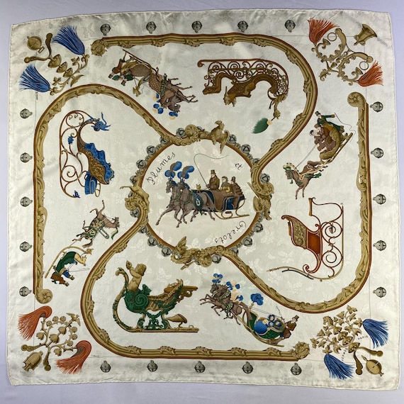 Vintage Hermes Plumes Et Grelots Silk Scarf Hermes Silk Muffler