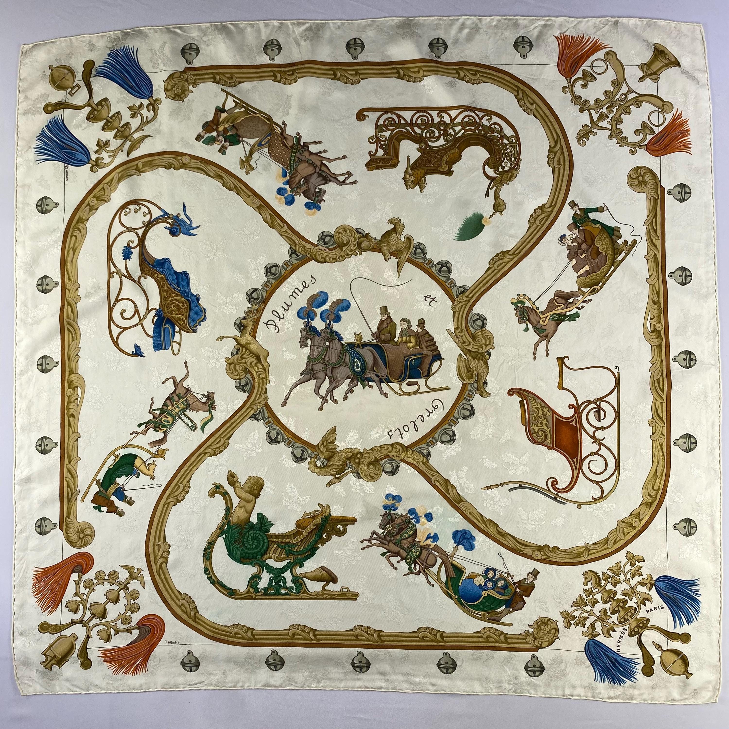Vintage Hermes Plumes Et Grelots Silk Scarf Hermes Silk Muffler