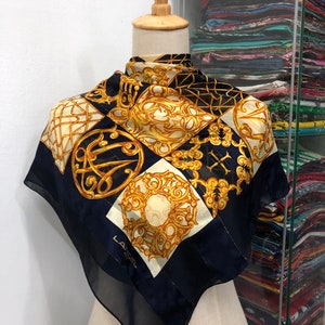 Vintage Lancel Silk Scarf, Lancel Square Scarf, Vintage Lancel Silk Muffler, Vintage Flora Silk Scarf, Vintage Green Silk Scarf